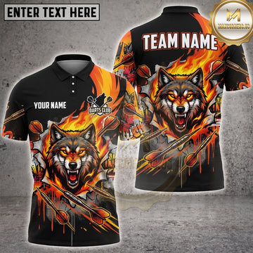 Maxcorners Darts Angry Wolf Fire Flames Hole Torn Effect Multi Options Personalized Name, Team Name Unisex 3D Shirt