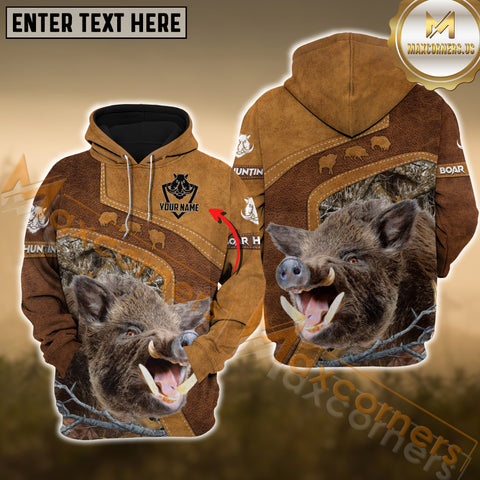 Maxcorners Boar Hunting Leather Pattern Custom Name Shirt 3D All Over Printed Clothes