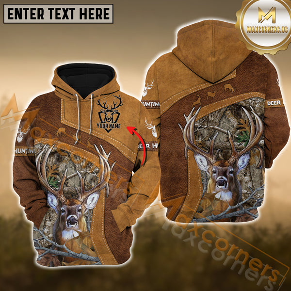 Maxcorners Deer Hunting Leather Pattern Custom Name Shirt 3D All Over Printed Clothes