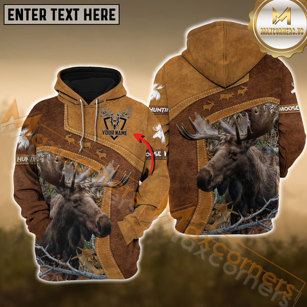 Maxcorners Moose Hunting Leather Pattern Custom Name Shirt 3D All Over Printed Clothes