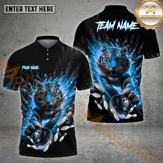 Maxcorners Bowling Ball Break Glass Tiger Pattern Multicolor Option Customized Name, Team Name 3D Shirt (4 colors)