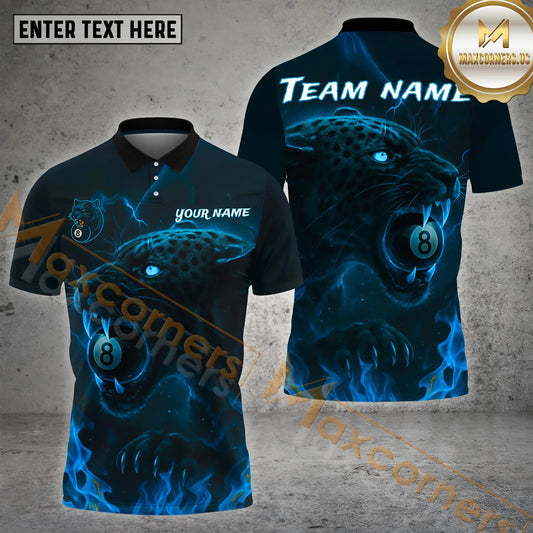 Maxcorners Billiards Shadow Panther Glow 8 Ball Multicolor Options Personalized Name, Team Name 3D Shirt (4 Colors)