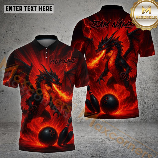 Maxcorners Fire Dragon Bowling With Inferno Lava Theme Multicolor Options Personalized Name, Team Name 3D Shirt (4 Colors)
