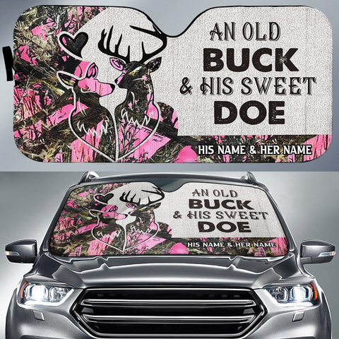 Maxcorners Buck and Doe Couple Hunting Pink Camo Pattern Custom His Name & Her Name All Over Printed 3D Car Sun Shade