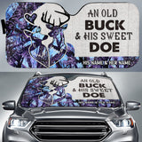 Maxcorners Buck and Doe Couple Hunting Purple Camo Pattern Custom His Name & Her Name All Over Printed 3D Car Sun Shade