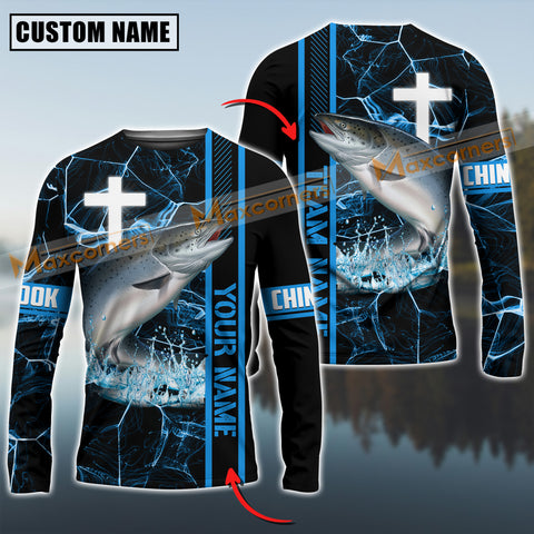 Maxcorners Chinook Fishing Blue Cross Pattern Sun Protection Personalized Name And Team Name Long Sweat Shirt