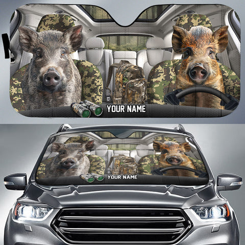 Maxcorners Boar Hunting Driving Camo Pattern Custom Name All Over Printed 3D Car Sun Shade