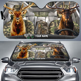 Maxcorners Elk Hunting Driving Camo Pattern Custom Name All Over Printed 3D Car Sun Shade