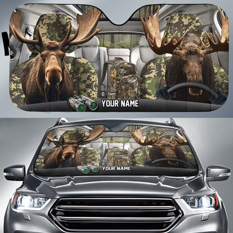 Maxcorners Moose Hunting Driving Camo Pattern Custom Name All Over Printed 3D Car Sun Shade