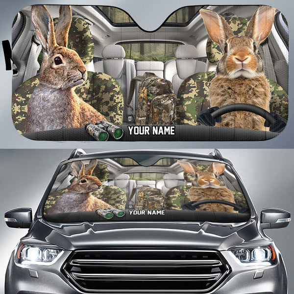 Maxcorners Rabbit Hunting Driving Camo Pattern Custom Name All Over Printed 3D Car Sun Shade