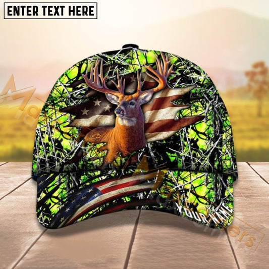 Maxcorners Deer Hunting USA Flag Crack Camo Pattern Personalized Name 3D Cap For Deer Hunter (8 colors)
