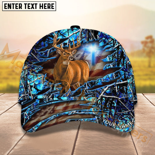 Maxcorners Deer Hunting USA Flag Crack Cross Camo Pattern Personalized Name 3D Cap For Deer Hunter (8 colors)