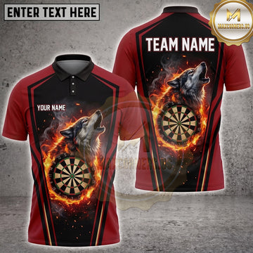 Maxcorners Darts Howling Lone Wolf Flame Glowing Dartboard Aura Multi Options Personalized Name, Team Name Unisex 3D Shirt (4 Colors)