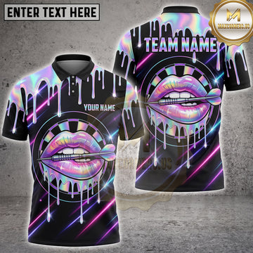 Maxcorners Darts Neon Holographic Dripping Lips Dartboard Splash Multi Options Personalized Name, Team Name Unisex 3D Shirt