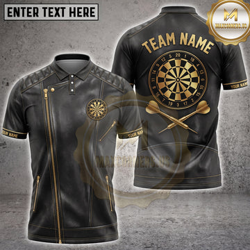Maxcorners Darts Black Leather Biker Zipper Jacket Accents Dartboard Multi Options Personalized Name, Team Name Unisex 3D Shirt (5 Colors)