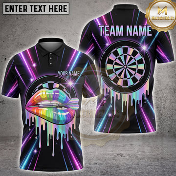 Maxcorners Darts Holographic Neon Lips Paint Drip Dartboard Glow Multi Options Personalized Name, Team Name Unisex 3D Shirt