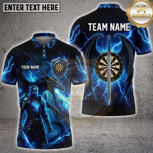 Maxcorners Darts Black Knight Lightning Dragon Sword Wing Dartboard Multi Options Personalized Name, Team Name Unisex 3D Shirt (4 Colors)