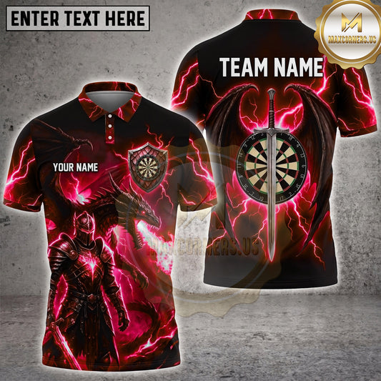 Maxcorners Darts Black Knight Lightning Dragon Sword Wing Dartboard Multi Options Personalized Name, Team Name Unisex 3D Shirt (4 Colors)