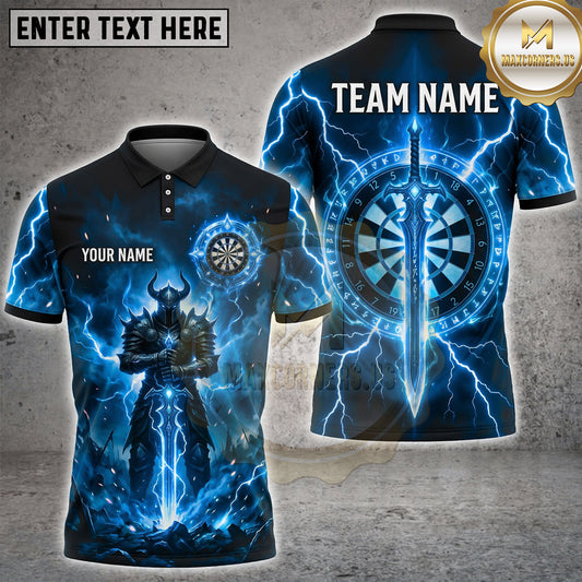 Maxcorners Darts Armored Knight Lightning Magic Sword Rune Circle Dartboard Multi Options Personalized Name, Team Name Unisex 3D Shirt (4 Colors)