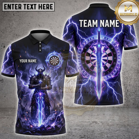 Maxcorners Darts Armored Knight Lightning Magic Sword Rune Circle Dartboard Multi Options Personalized Name, Team Name Unisex 3D Shirt (4 Colors)