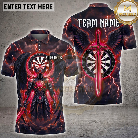 Maxcorners Darts Winged Dark Knight Lightning Glowing Sword Dartboard Multi Options Personalized Name, Team Name Unisex 3D Shirt (4 Colors)