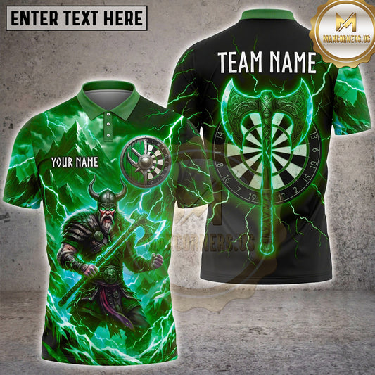 Maxcorners Darts Viking Warrior Icy Mountain Lightning Battle Axe Shield Dartboard Multi Options Personalized Name, Team Name Unisex 3D Shirt (4 Colors)