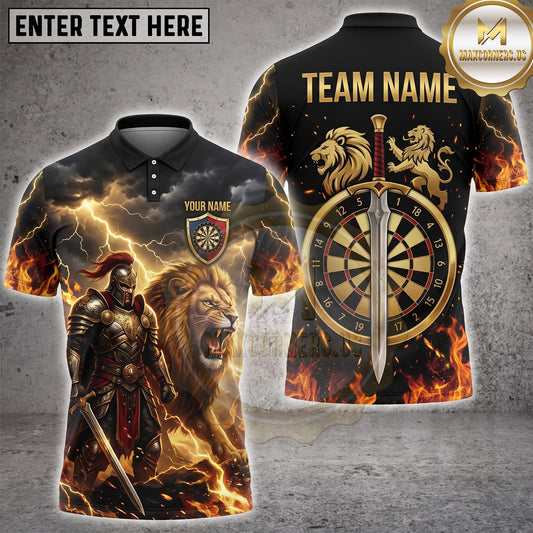 Maxcorners Darts Spartan Warrior Fire Lightning Lion Sword Gold Dartboard Multi Options Personalized Name, Team Name Unisex 3D Shirt