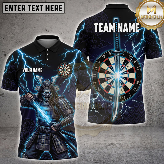 Maxcorners Darts Japanese Samurai Warrior Lightning Katana Sword Wave Dartboard Multi Options Personalized Name, Team Name Unisex 3D Shirt (4 Colors)