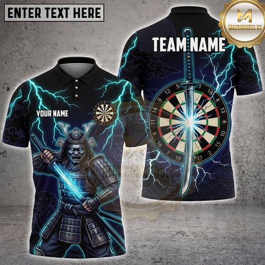 Maxcorners Darts Japanese Samurai Warrior Lightning Katana Sword Wave Dartboard Multi Options Personalized Name, Team Name Unisex 3D Shirt (4 Colors)