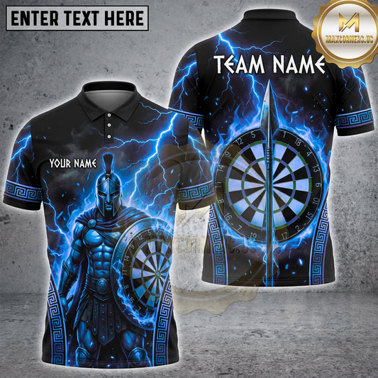 Maxcorners Darts Greek Spartan Warrior Lightning Spear Shield Dartboard Multi Options Personalized Name, Team Name Unisex 3D Shirt (4 Colors)