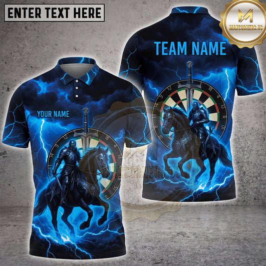 Maxcorners Darts Medieval Armored Knight On Horseback Lightning Sword Dartboard Multi Options Personalized Name, Team Name Unisex 3D Shirt (4 Colors)