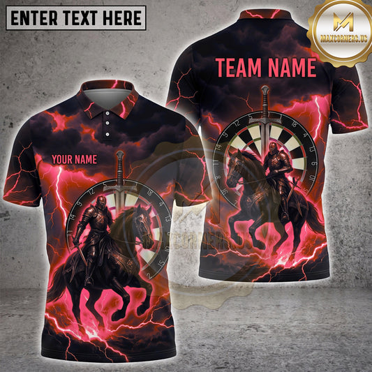 Maxcorners Darts Medieval Armored Knight On Horseback Lightning Sword Dartboard Multi Options Personalized Name, Team Name Unisex 3D Shirt (4 Colors)