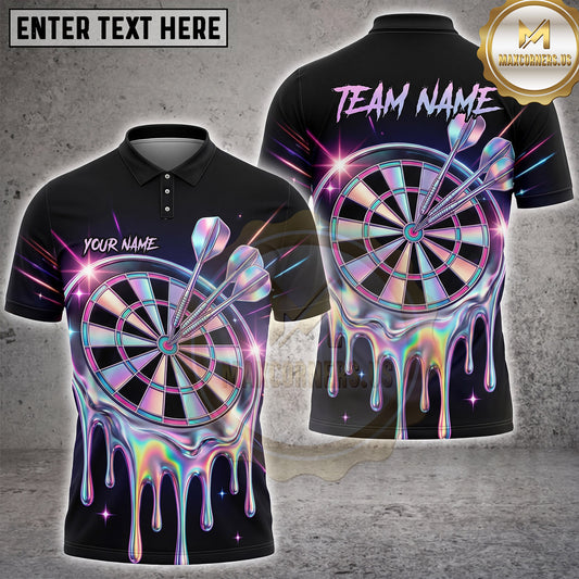 Maxcorners Darts Neon Holographic Dartboard Paint Dripping Galaxy Multi Options Personalized Name, Team Name Unisex 3D Shirt