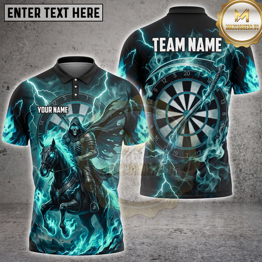 Maxcorners Darts Grim Reaper Skeleton Rider Fire Flames Lightning Dartboard Multi Options Personalized Name, Team Name Unisex 3D Shirt (4 Colors)