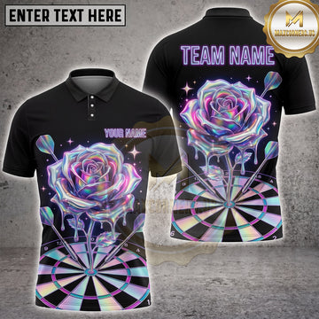 Maxcorners Darts Neon Holographic Rose Flower Dartboard Light Glow Multi Options Personalized Name, Team Name Unisex 3D Shirt