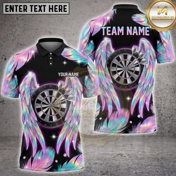 Maxcorners Darts Neon Holographic Angel Feather Wings Dartboard Glow Multi Options Personalized Name, Team Name Unisex 3D Shirt