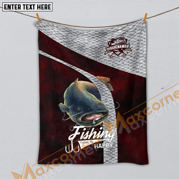 Maxcorners Custom Name Catfish Fishing Red Blanket