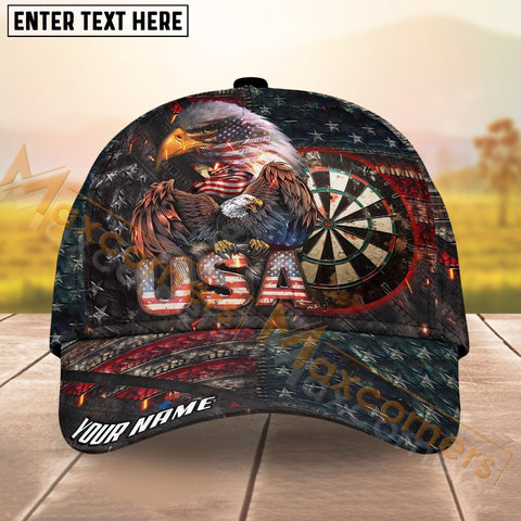 Maxcorners Darts Eagle US Flag Multicolor Option Personalized Name 3D Cap