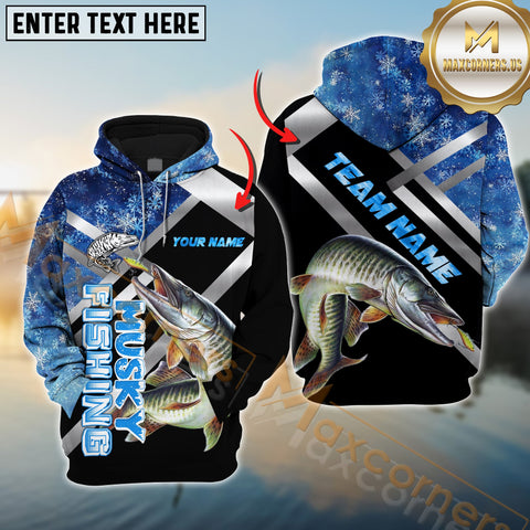 Maxcorners Musky Fishing Blue Smoke Pattern Pro Sport Jersey Personalized Name And Team Name Ice Fishing Hoodie Shirt