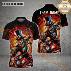 Maxcorners Billiard Skull Ball Pattern Personalized Name, Team Name 3D Polo Shirt (4 Colors)