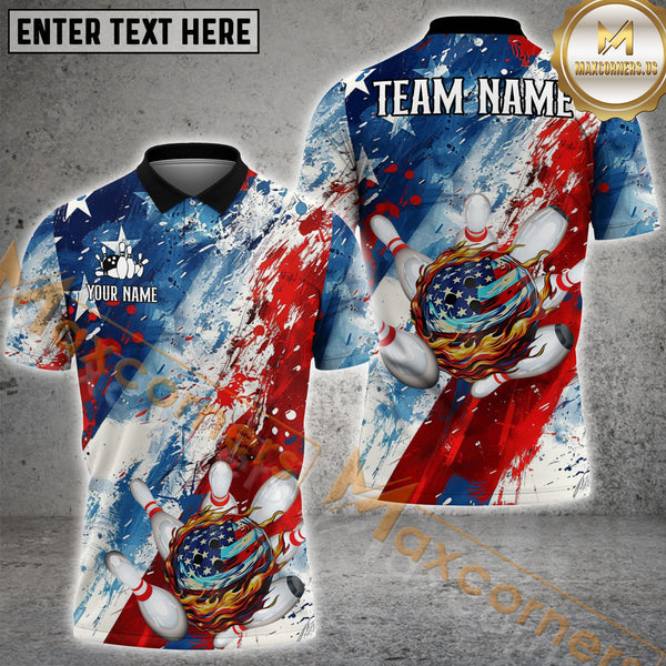 Maxcorners USA Flag Graffiti Bowling Jersey Personalized Name, Team Name 3D Shirt