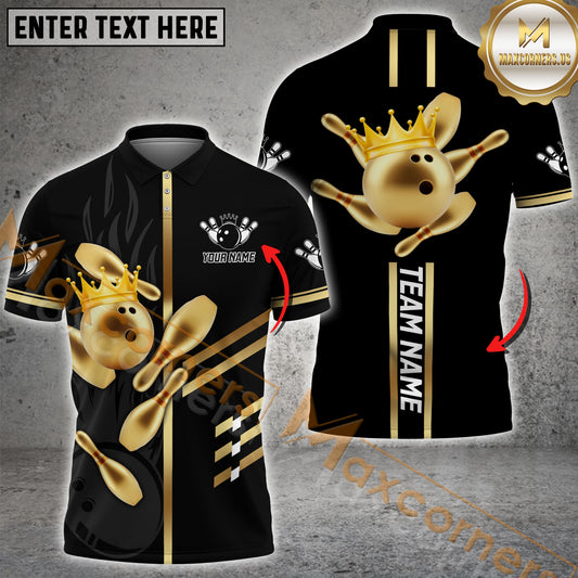 Maxcorner Bowling Ball & Pins Crown King Multicolor Option Customized Name 3D Shirt (6 Colors)
