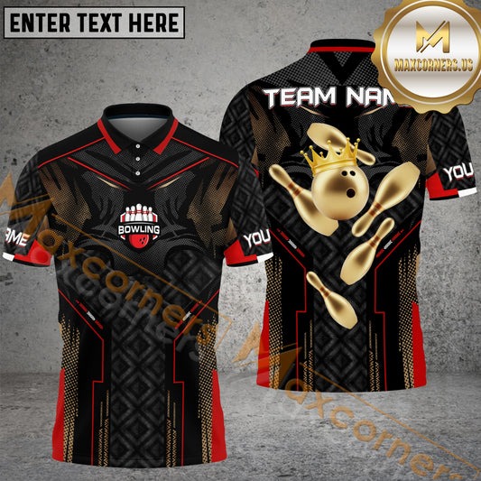Maxcorner Bowling Ball & Pins Golden Line Premium Pattern Multicolor Option Customized Name 3D Shirt (5 Colors)