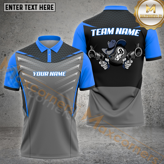 Maxcorners Gunny 8 Ball Billiard Multicolor Options Personalized Name, Team Name 3D Shirt (4 Colors)
