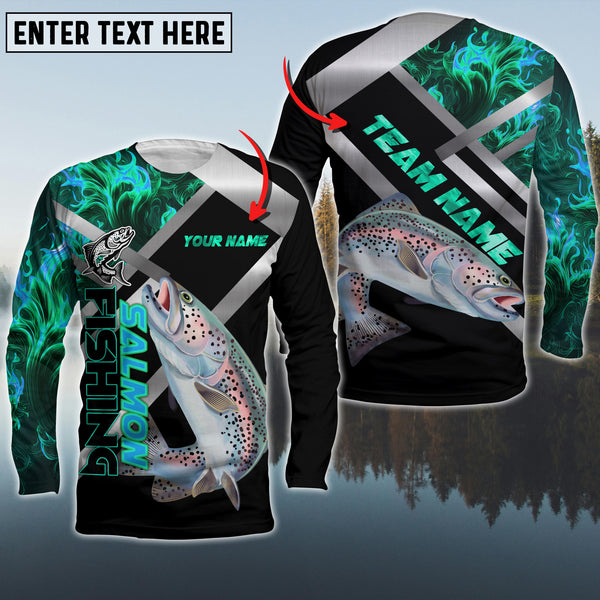 Maxcorners Salmon  Fishing Cyan Smoke Pattern Pro Sport Jersey Personalized Name And Team Name Long Sweat Shirt