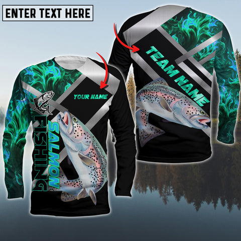 Maxcorners Salmon  Fishing Cyan Smoke Pattern Pro Sport Jersey Personalized Name And Team Name Long Sweat Shirt