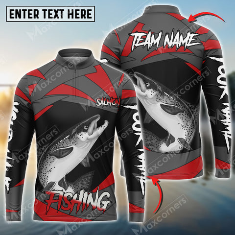 Maxcorners Salmon Fishing Spinning Pattern Personalized Name Long Sleeve Zipper Polo Shirt