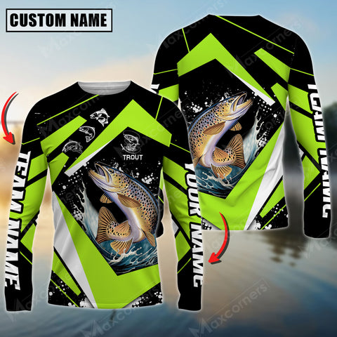 Maxcorner Trout Fishing  Jersey Green Line Pattern Personalized 3D Long Sleeve Shirt