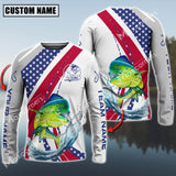 Maxcorner Mahi-Mahi Fishing USA Flag Grey Pattern Personalized 3D Long Sleeve Shirt