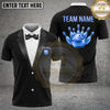 Maxcorners Bowling Polo Shirt Tuxedo Bow Tie Blue Bowling Pins Design Multi Options Personalized Name, Team Name Unisex 3D Shirt (4 Colors)